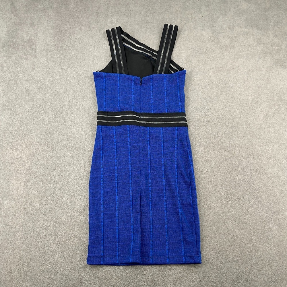 Topshop Bodycon Dress Womens 4 Blue Striped One Shoulder Elastic Trim Back Zip - Picture 2 of 8